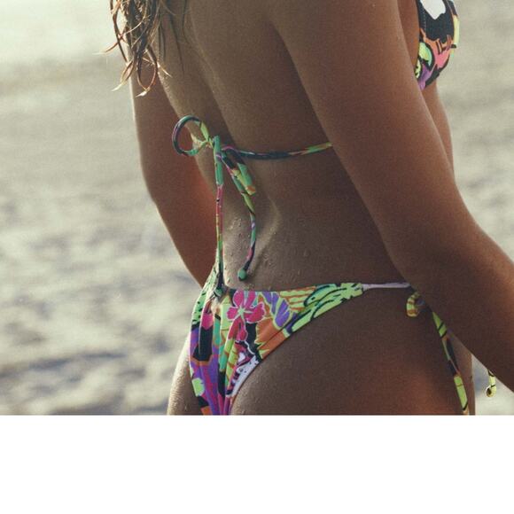 NEW Its Now Cool The 90s Tie Up String Bikini Bottom Pant Neon Biarritz Size 10 - Picture 5 of 10